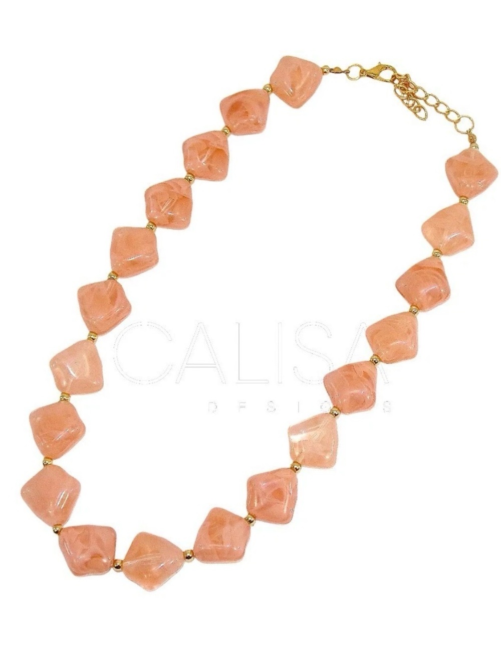 Pink Blush Marble Look Beaded Necklace Gold Accents Feminine Elegant Jewelry New